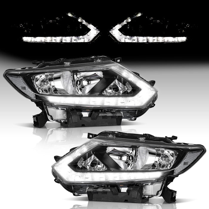 WEELMOTO For 2014 2015 2016 Nissan Rogue Headlights Assembly Pair with LED DRL Strip  Left & Right