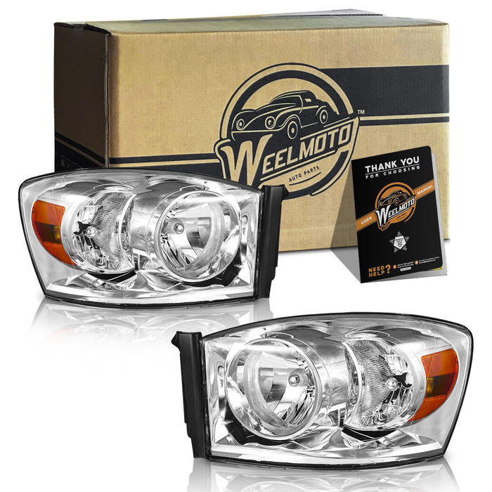 WEELMOTO Headlight Assembly for 2006-2008 Dodge Ram 1500/2500/3500; 2009 Dodge Ram 2500/3500 Old Body Style Only