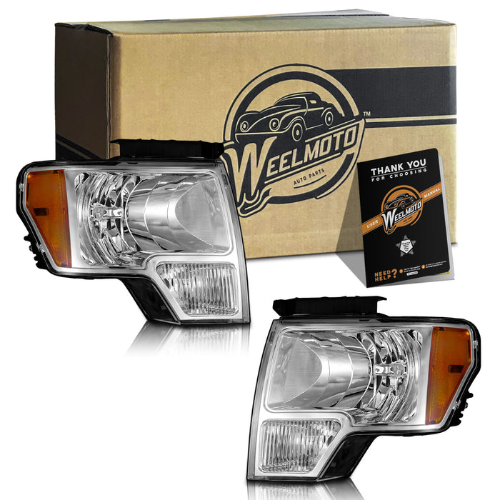 WEELMOTO For 2009-2014 Ford F-150 Headlights Assembly Headlamp Replacement Left+Right Pair Set