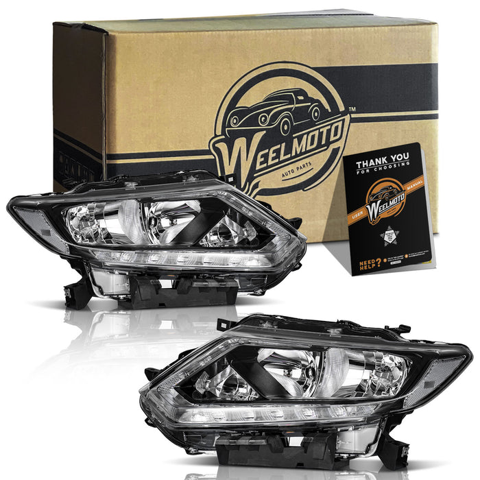 WEELMOTO For 2014 2015 2016 Nissan Rogue Headlights Assembly Pair with LED DRL Strip  Left & Right