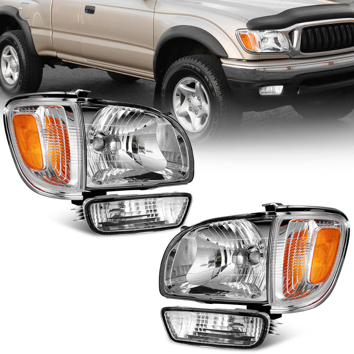 WEELMOTO For 2001-2004 Toyota Tacoma Headlights Assembly Headlight+Corner Parking Signal Lights+Bumper Light