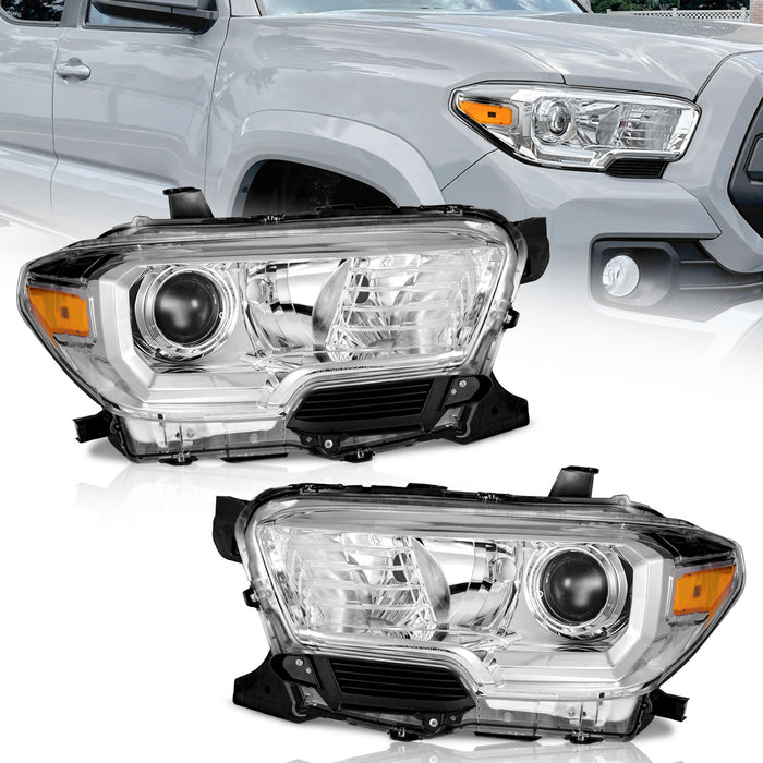 WEELMOTO Headlights Assembly For 2016-2022 Toyota Tacoma Chrome Headlights Pair Headlamps Left+Right
