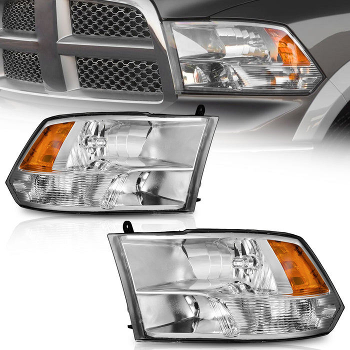 WEELMOTO Headlights Assembly For 2009-2018 Dodge Ram 1500 2500 3500 Quad Chrome Headlamps L+R