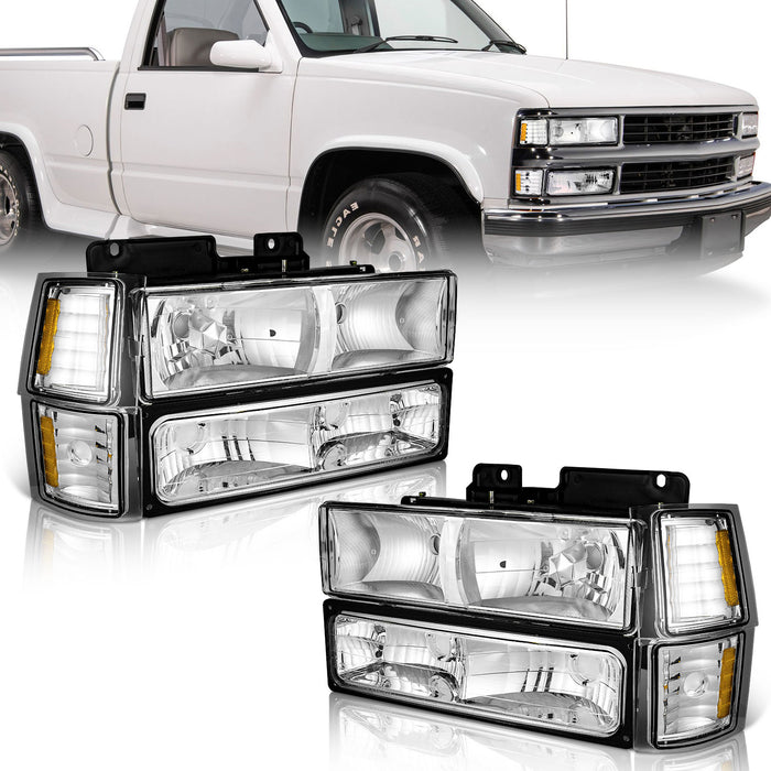 For 1994-1998 Chevy C10 Pickup Truck C/K 1500 2500 3500 Silverado Tahoe Suburban Headlight(Chrome)