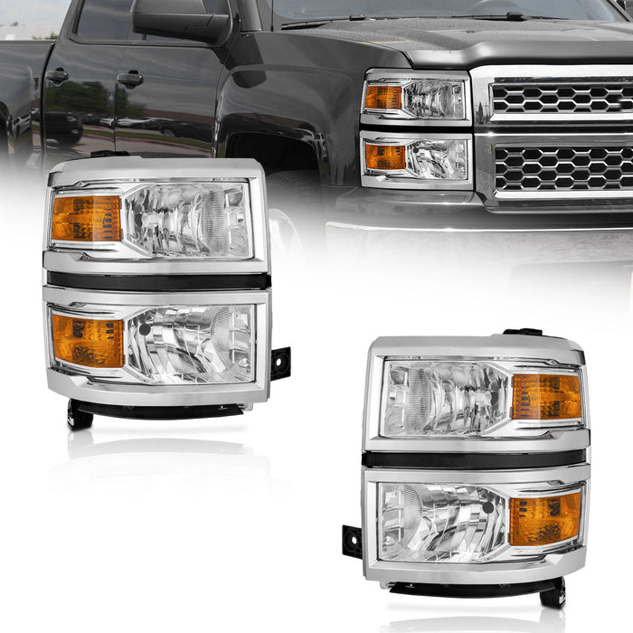 WEELMOTO Headlights Assembly For 2014-2015 Chevrolet Silverado 1500 Replacement Headlamp  Left + Right Side