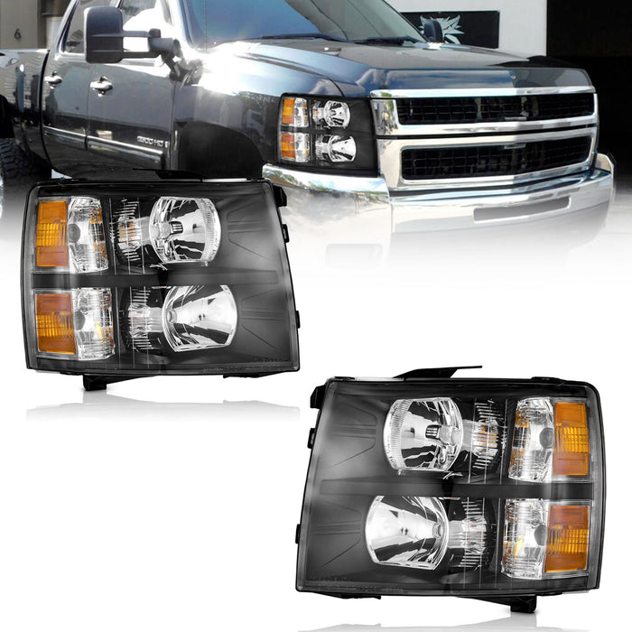 For 2007-2013 Chevy Silverado 1500,2007-2014 2500HD Headlights (Black)