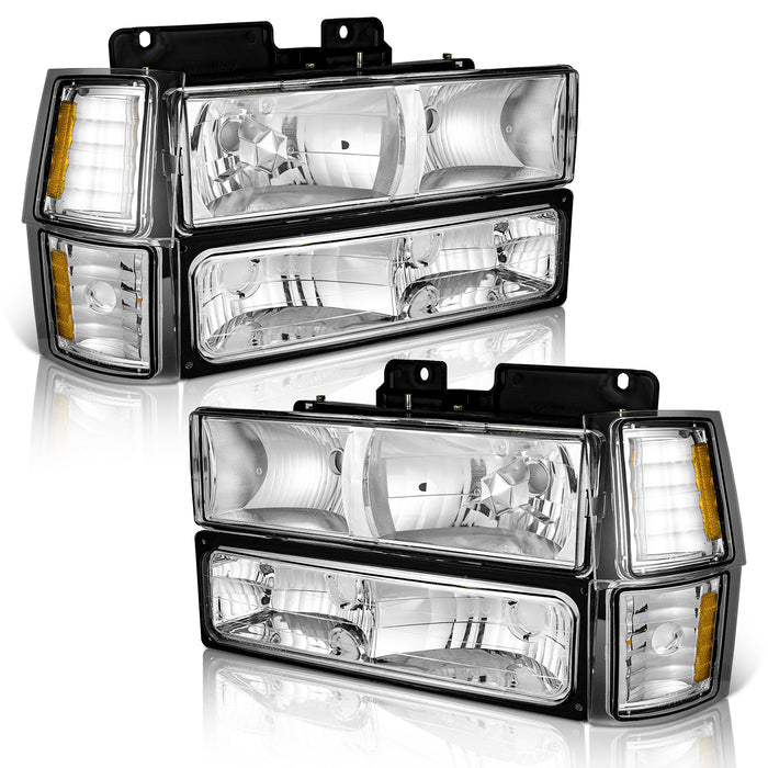 For 1994-1998 Chevy C10 Pickup Truck C/K 1500 2500 3500 Silverado Tahoe Suburban Headlight(Chrome)