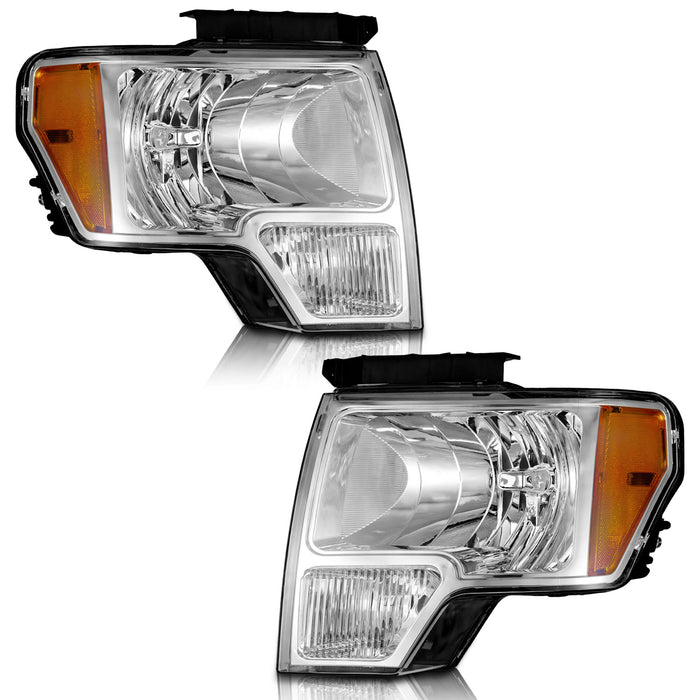 WEELMOTO For 2009-2014 Ford F-150 Headlights Assembly Headlamp Replacement Left+Right Pair Set