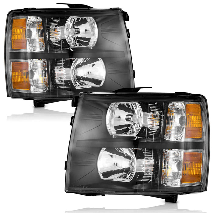 For 2007-2013 Chevy Silverado 1500,2007-2014 2500HD Headlights (Black)