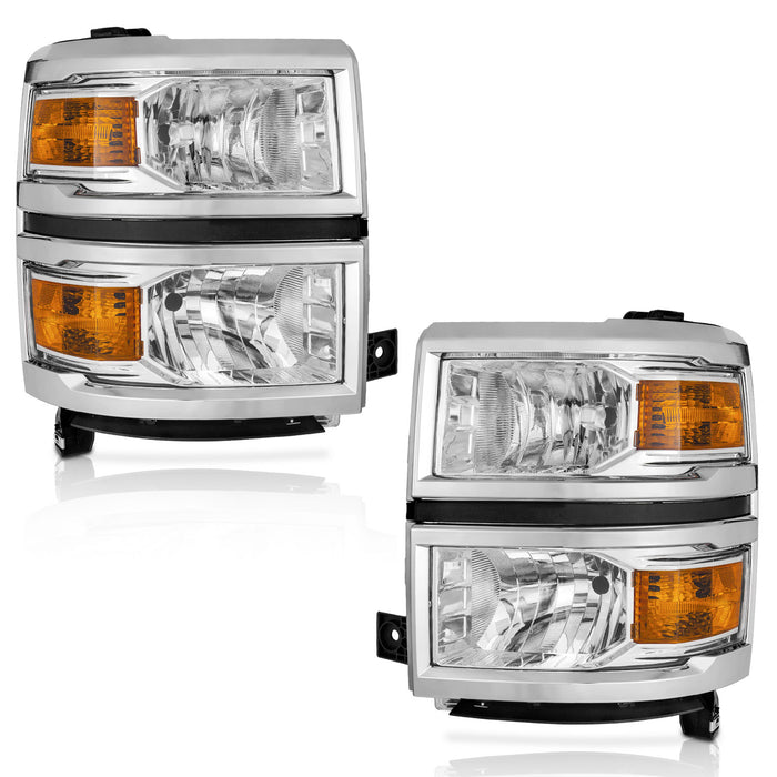 WEELMOTO Headlights Assembly For 2014-2015 Chevrolet Silverado 1500 Replacement Headlamp  Left + Right Side