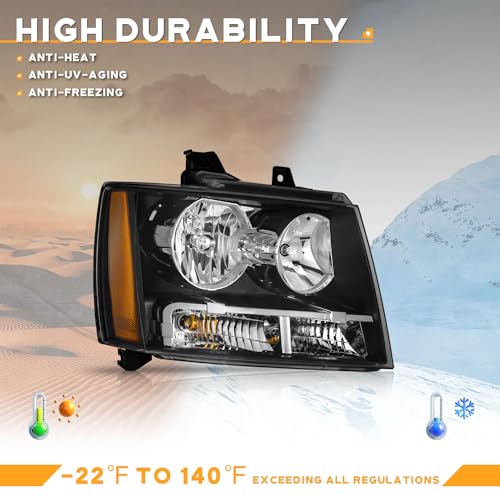 WEELMOTO Headlights Assembly Pair For 2007-2014 Tahoe/Suburban, Headlight Assembly For 2007-2013 Chevy Avalanche