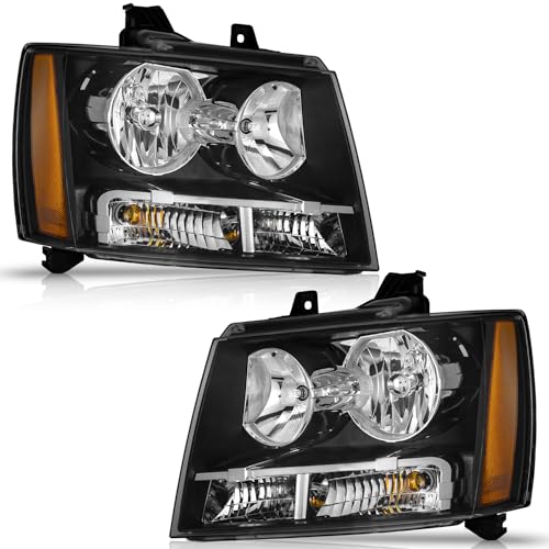 WEELMOTO Headlights Assembly Pair For 2007-2014 Tahoe/Suburban, Headlight Assembly For 2007-2013 Chevy Avalanche