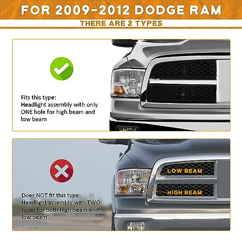 WEELMOTO Headlights Assembly For 2009-2012 Dodge Ram 1500 Headlight Assemblies for 2010 11 12 13 14 15 16 17 18 Dodge Ram 2500/3500 Headlight