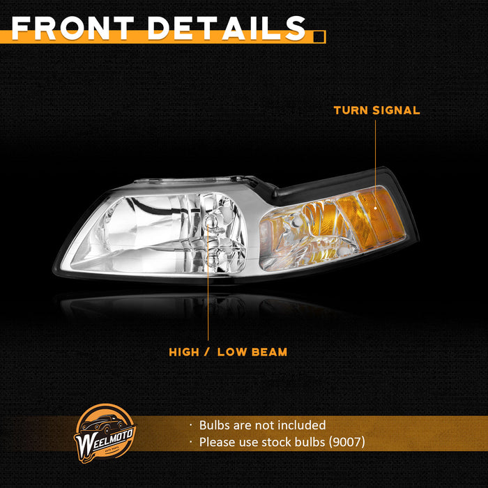 For 1999-2004 Ford Mustang Headlights (Chrome)