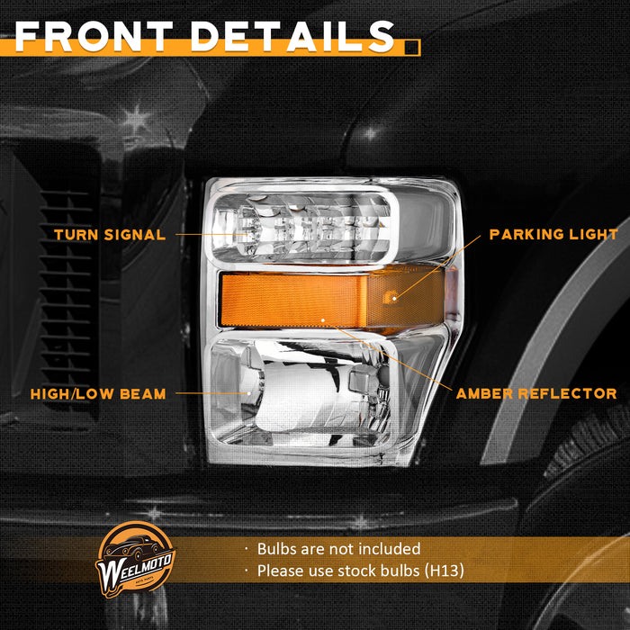 For 2008-2010 Ford F250 F350 F450 F550 Super Duty Headlight(Chrome)