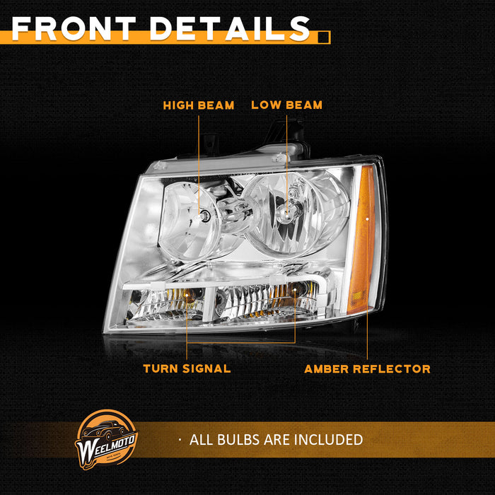 For 2007-2013 Avalancha/Suburban 2500, 2007-2014 Tahoe/Suburban 1500,  2012-2014 Tahoe SSV Headlights (Chrome)