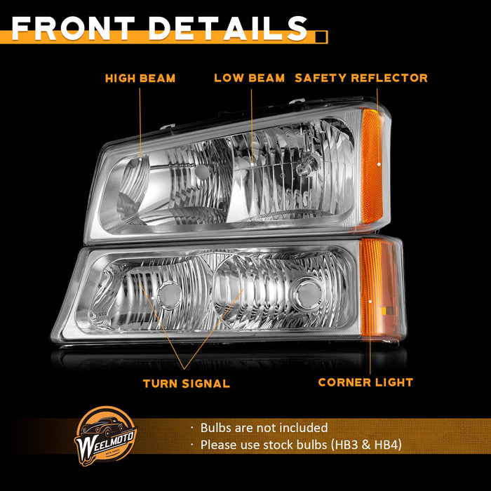 For 03-06 Chevy Silverado 1500/1500HD/2500HD/3500;for 03-04 Chevy Silverado 2500  Headlights(Chrome)