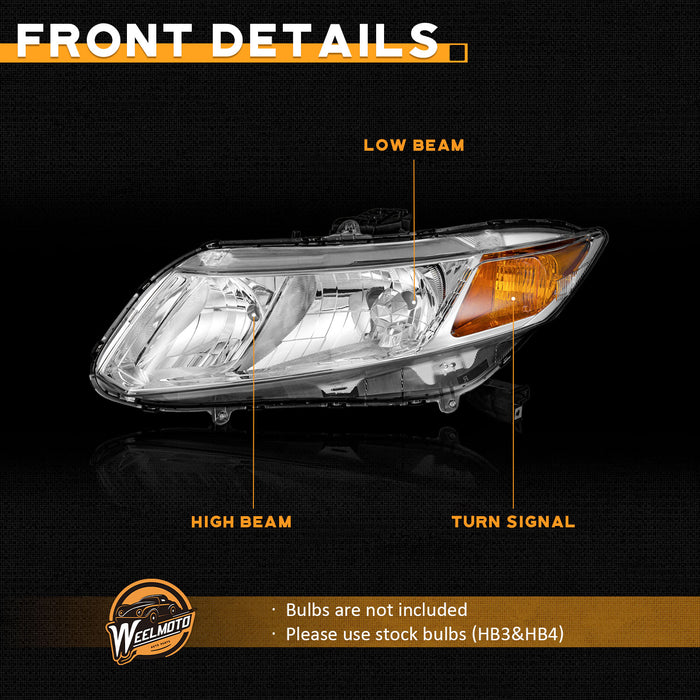 WEELMOTO Headlights Assembly For 2012-2015 Honda Civic Sedan 4-Door 4Dr Coupe 2Dr Headlamps