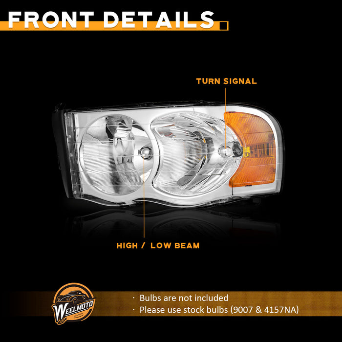 For 2002-2005 Dodge Ram 1500 Pickup,for 2003-2005 Dodge Ram 2500/3500 Pickup Headlights(Chrome)