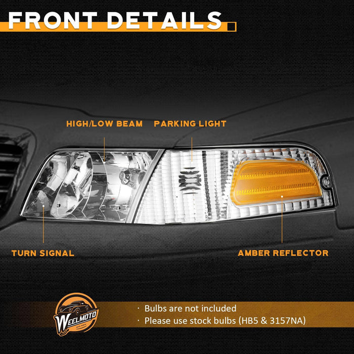 WEELMOTO For 1998-2011 Ford Crown Victoria Headlights Assembly,Headlamp Replacement
