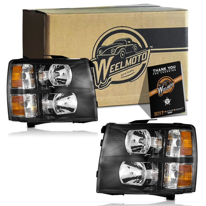 For 2007-2013 Chevy Silverado 1500,2007-2014 2500HD Headlights (Black)