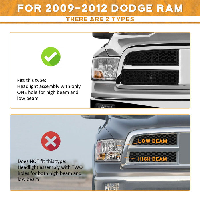 WEELMOTO Headlights Assembly For 2009-2012 Dodge Ram 1500 Headlight Assemblies for 2010 11 12 13 14 15 16 17 18 Dodge Ram 2500/3500 Headlight