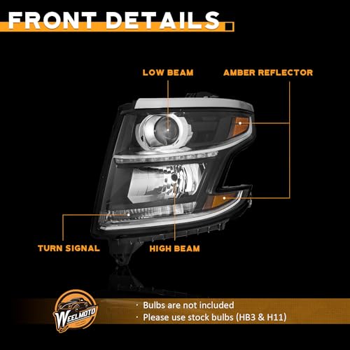 For 2015-2020 Tahoe/Suburban,16-19 Chevy Suburban 3500HD Halogen Type Headlights (Black)