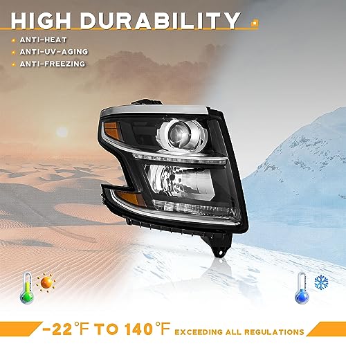 For 2015-2020 Tahoe/Suburban,16-19 Chevy Suburban 3500HD Halogen Type Headlights (Black)