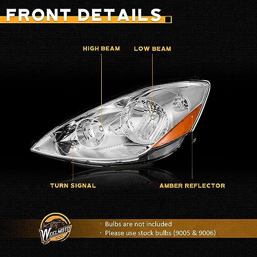 WEELMOTO Headlights Assembly For 2006-2010 Toyota Sienna Headlamp Replacement For 2006 2007 2008 2009 2010 Toyota Sienna