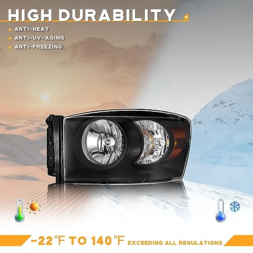 WEELMOTO Headlight Assembly for 2006-2008 Dodge Ram 1500/2500/3500; 2009 Dodge Ram 2500/3500 Old Body Style Only
