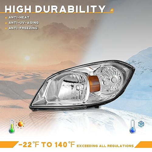 WEELMOTO Halogen Headlights Assembly For 2005 2006 2007 2008 2009 2010 Chevy Cobalt Pair Replacement For 05-06 Pontiac Pursuit / 07-09 Pontiac G5