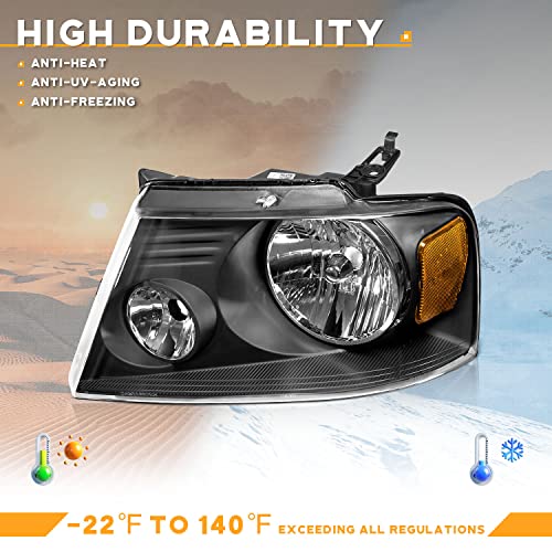 WEELMOTO For 2004-2008 Ford F150 Pickup/2006-2008 Mark LT Headlight Assembly, Headlamp replacement